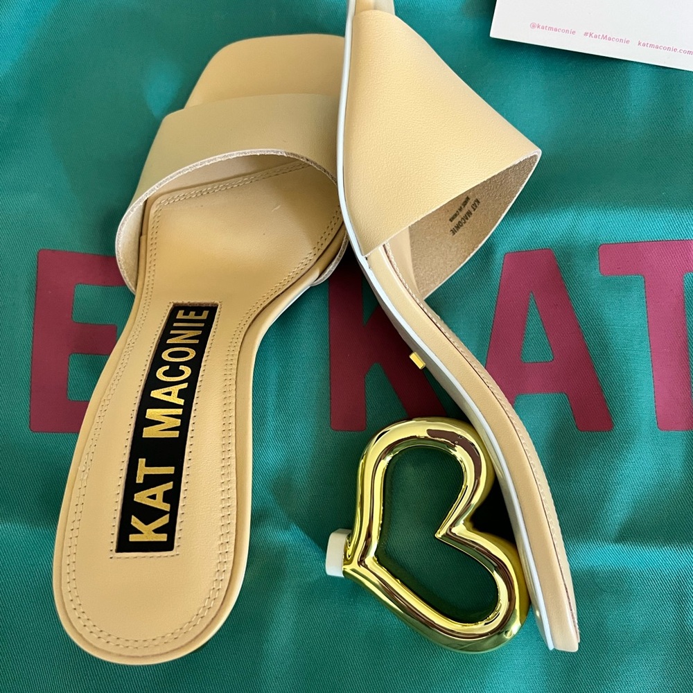 Gold and Cream Heart Heel Sandals - Picture 6 of 11
